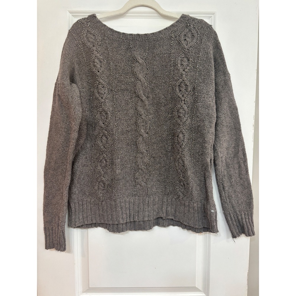 American Eagle Outfitters Gray Cable Knit Beaded Sweater Womens Large Wool Blend